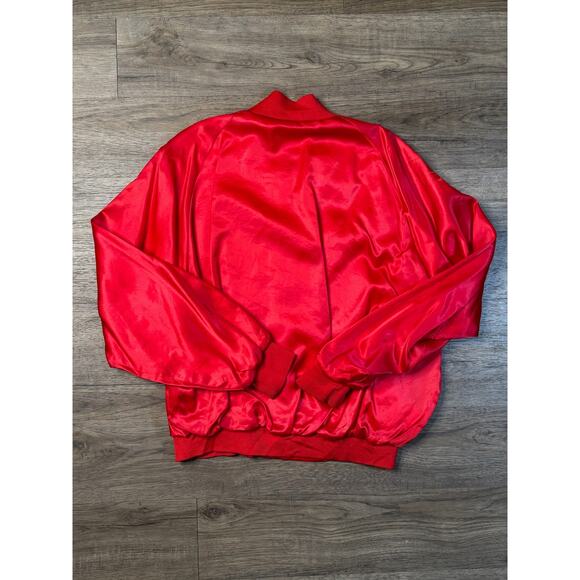 Vintage DM Apparel Leadline Red Satin Bomber Jacket Embroidered Lion Logo XL - Picture 2 of 5